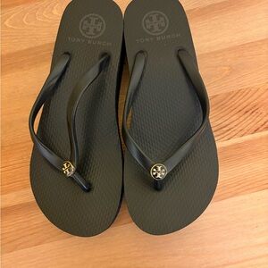 Tory Burch Black Sandals with Gold Logo